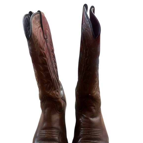 Acme Western Cowboy Boots Mens 10.5 Brown Real Leather Pointed Toe Vibrant Chore - Picture 11 of 13